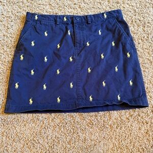 Polo by Ralph Lauren Navy Blue Skirt with Yellow Embroidered Logo Accents Size 8